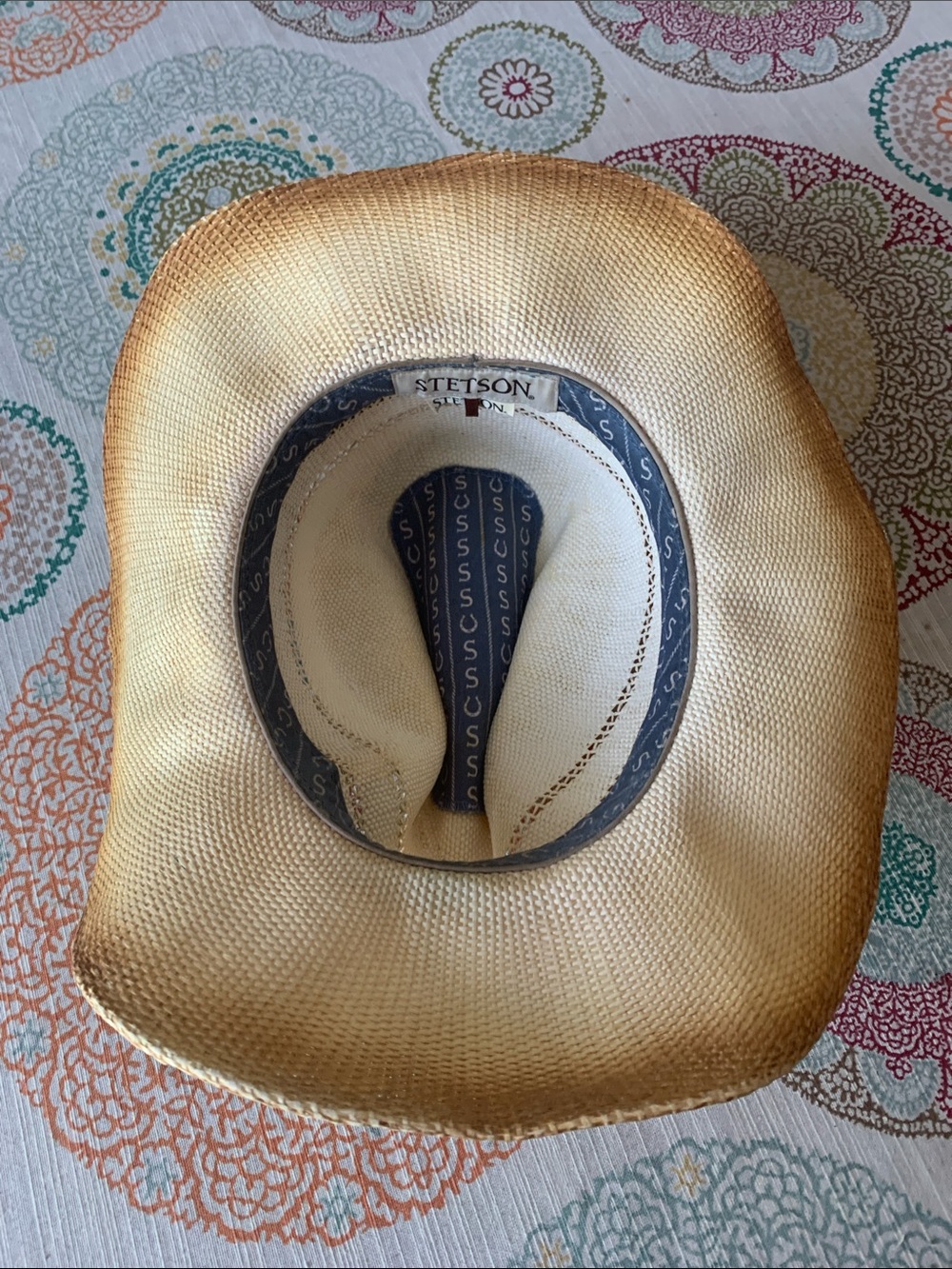 Stetson Cream Straw Hat with Blue Trim - Picture 8 of 12